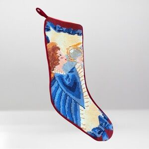 Vintage Needlepoint Angel Christmas Stocking